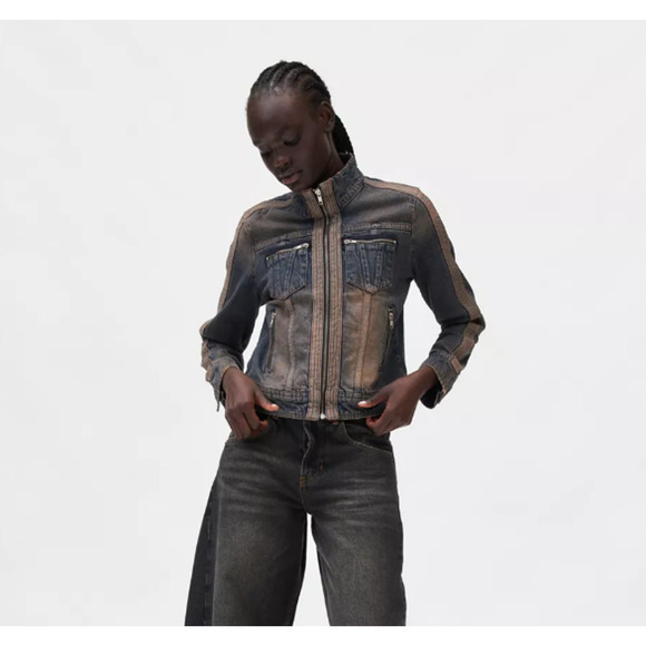 Urban Outfitters x BDG Toni Denim Zip Up Moto Jacket Size XS NWT - Picture 6 of 6
